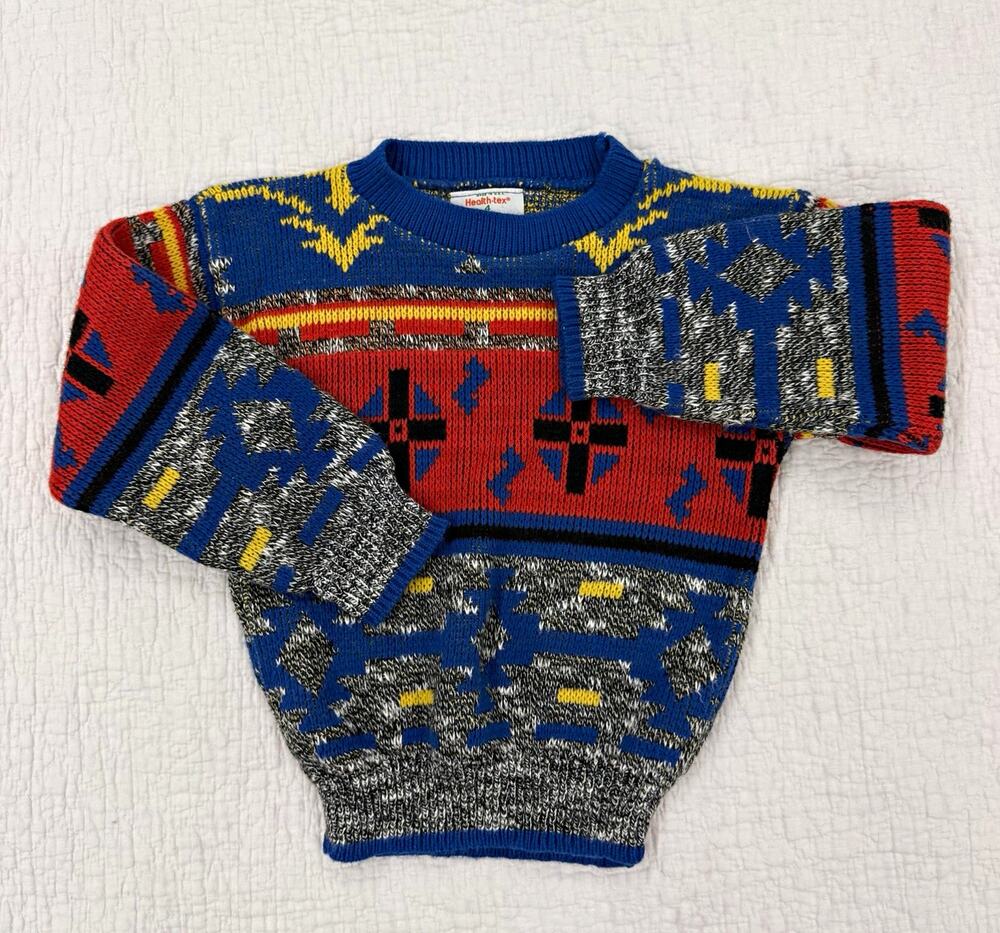 Vintage Health-tex Boys Size 4 Acrylic Knit Pullover Sweater Crew Neck Geometric